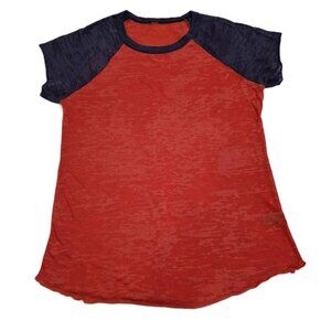 Raw Edge Raglan Short Sleeve T-Shirt Sz M Red& Blue Burnout PolyCotton SemiSheer